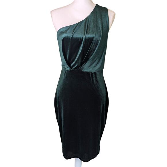 Lulus Candlelit Dark Emerald Green Velvet One Shoulder Bodycon Dress Women Sz M - Picture 1 of 16